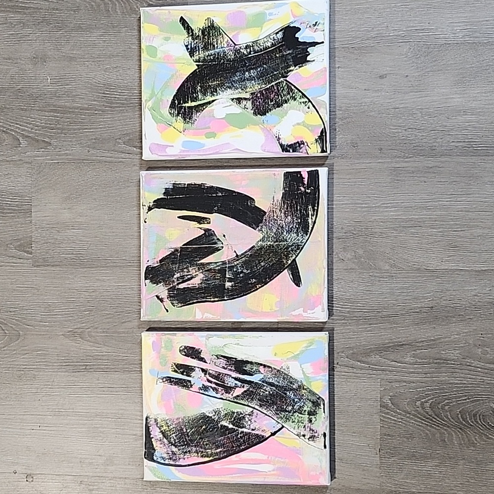 Three Canvas Set of Acrylic Paintings, 8" x 10"